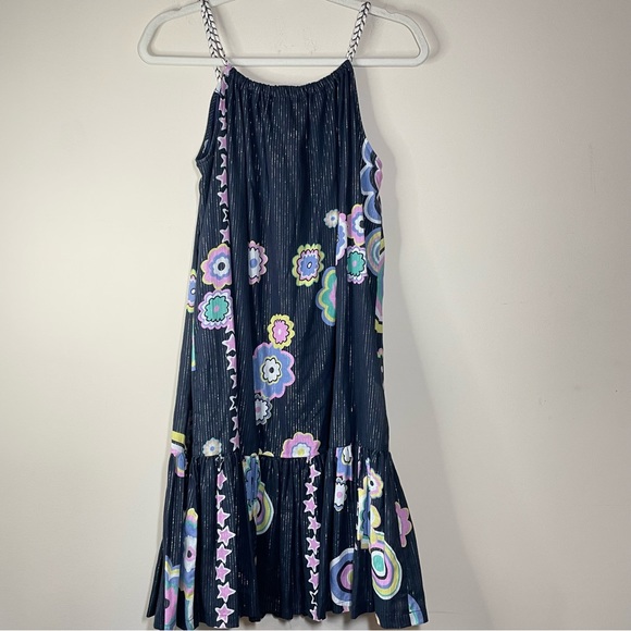 New Vilagallo Cotton Shift Braided Strap Floral Ruffle Hem Dress Size 42 - Picture 2 of 8